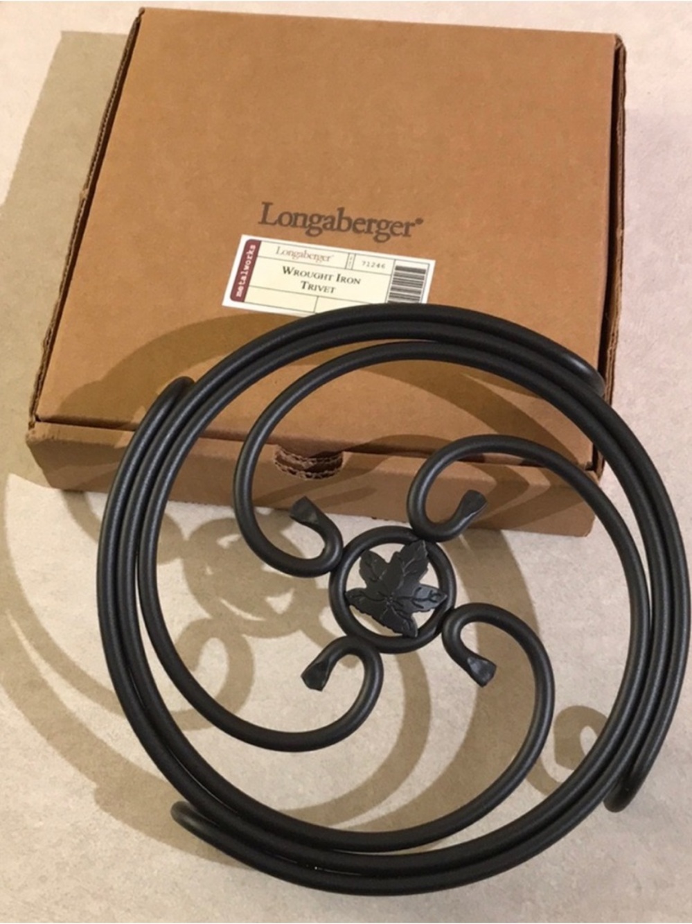 Longaberger Wrought Iron Leaf Round Trivet NEW